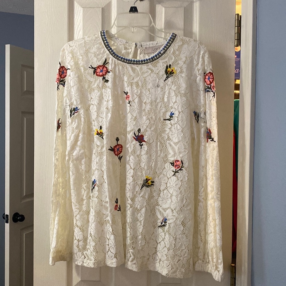 LOFT Embroidered Lace Blouse